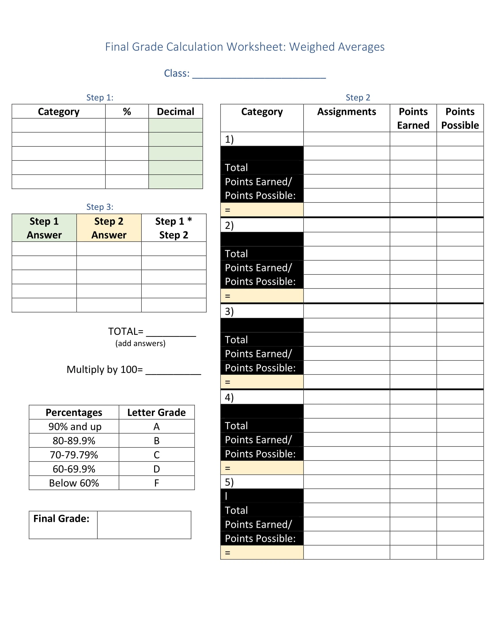 worksheet grade calculator